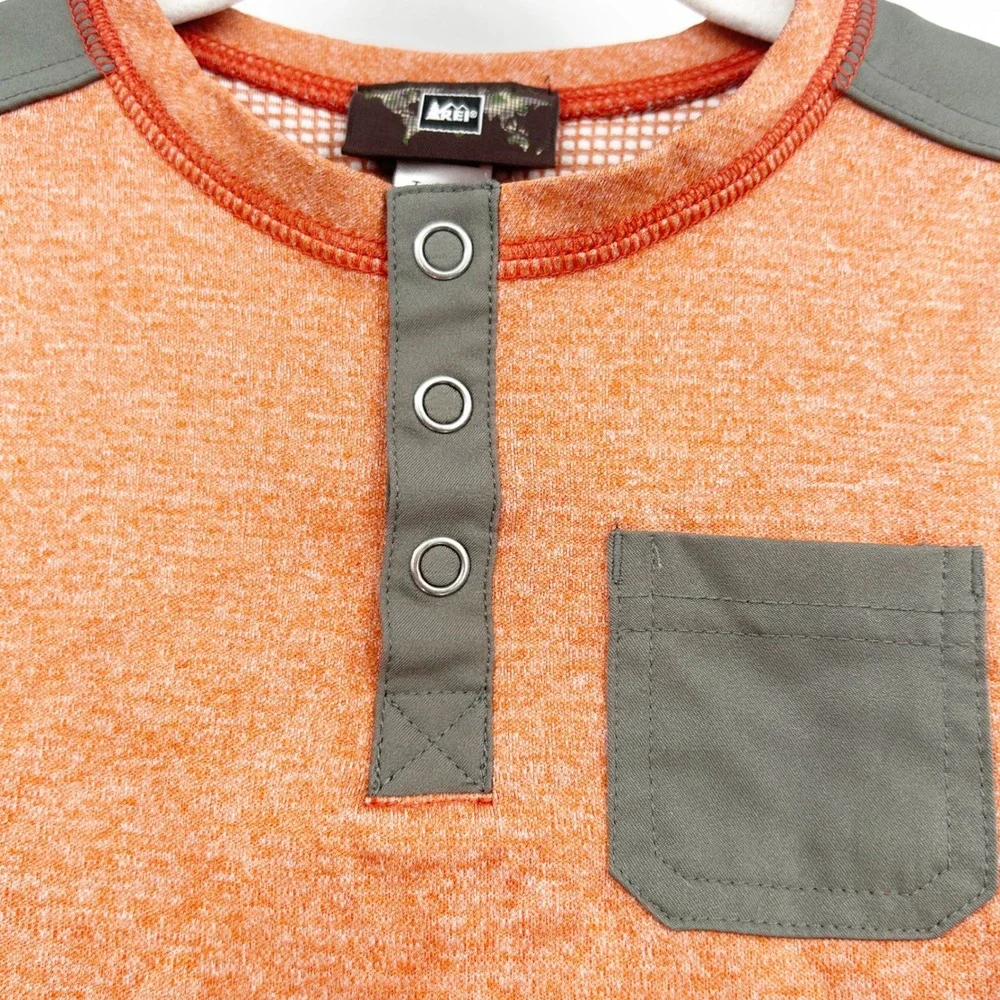 REI Toddler Boys Long Sleeve Snap Front Henley Outdoor Shirt Size 4T‎ Orange